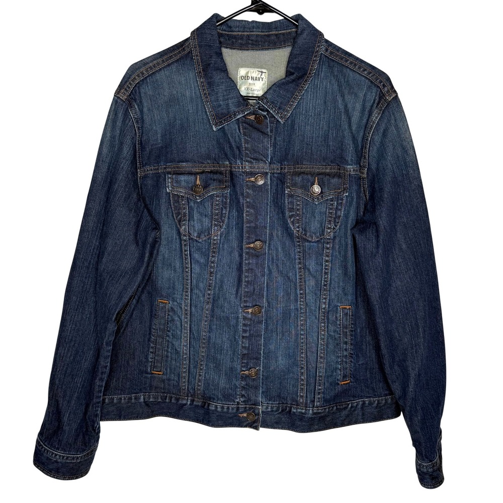 Old Navy Womens XX-Large Dark Wash Denim Trucker Jacket Blue Cotton Button Up